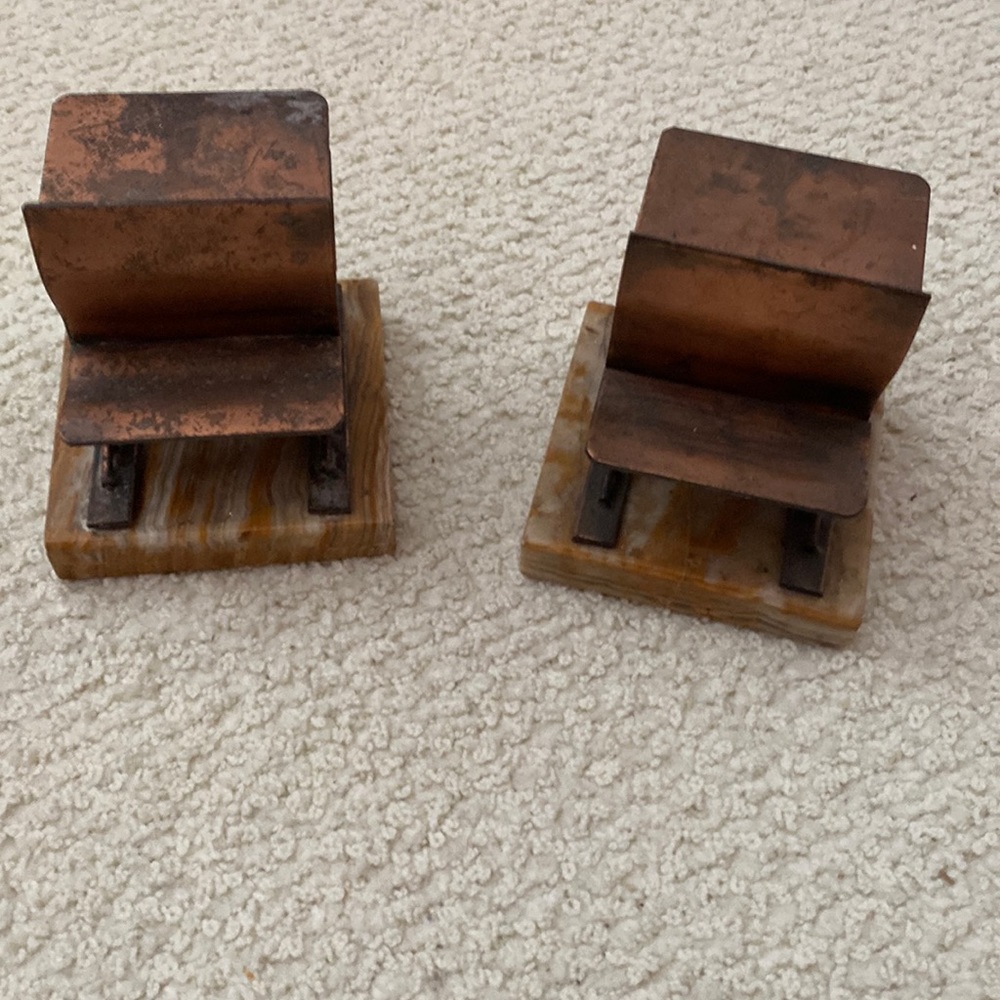 Brass marble and metal book ends